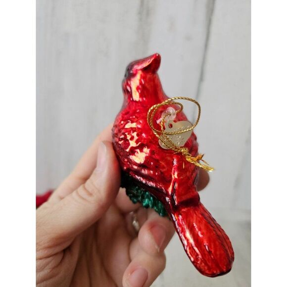 Glass Cardinal bird ornament Xmas tree set lot acorns tree - Picture 11 of 16